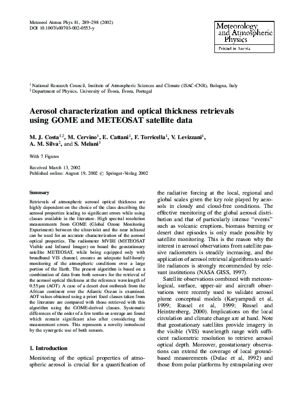 (PDF) Aerosol characterization and optical thickness retrievals using ...