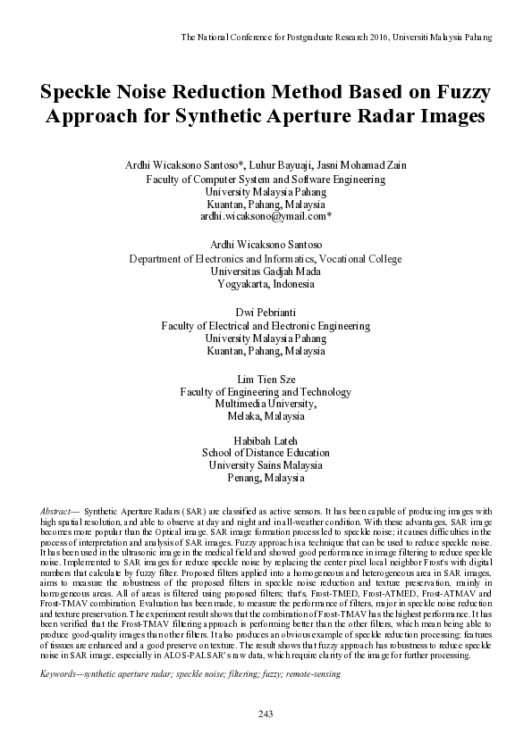 (PDF) Speckle Noise Reduction Method Based on Fuzzy Approach for ...