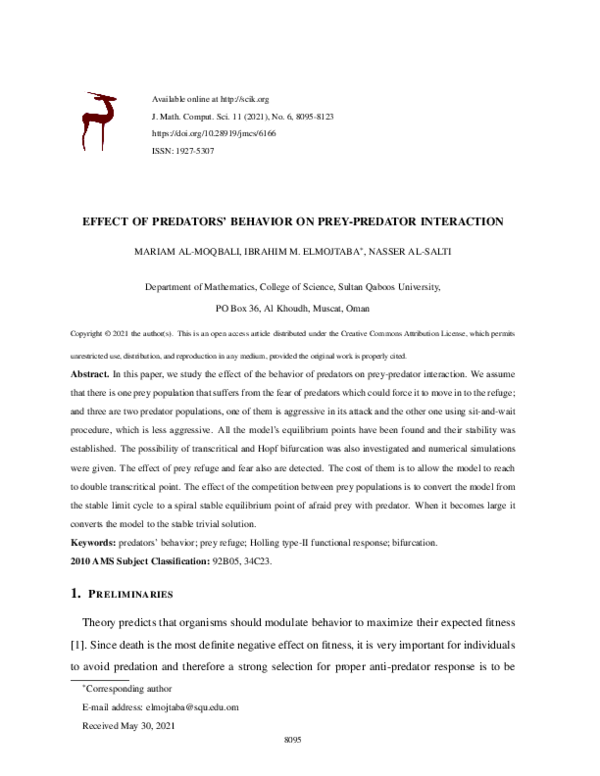 (PDF) Effect of predators' behavior on prey-predator interaction