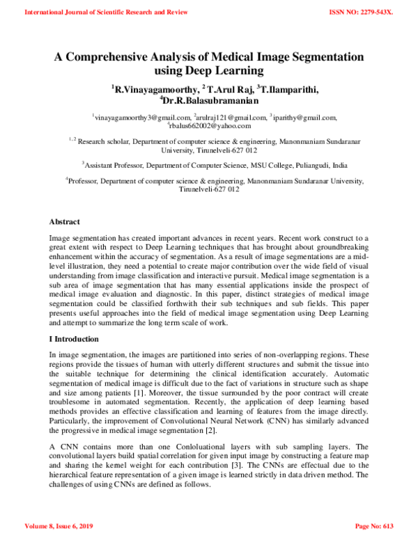 (PDF) A Comprehensive Analysis of Medical Image Segmentation using Deep