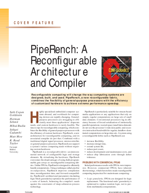 (PDF) PipeRench: a reconfigurable architecture and compiler