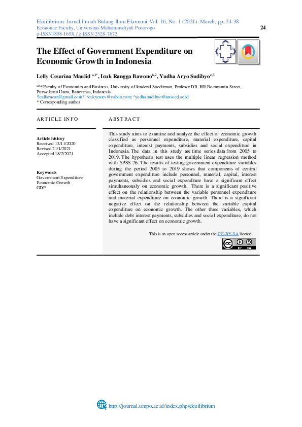 (PDF) The Effect of Government Expenditure on Economic Growth in Indonesia