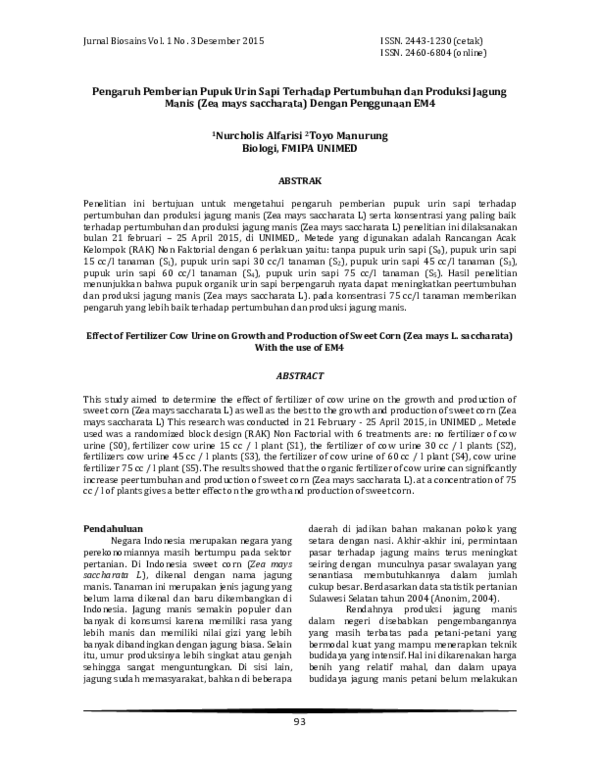 (PDF) Pengaruh Pemberian Pupuk Urin Sapi Terhadap Pertumbuhan dan ...