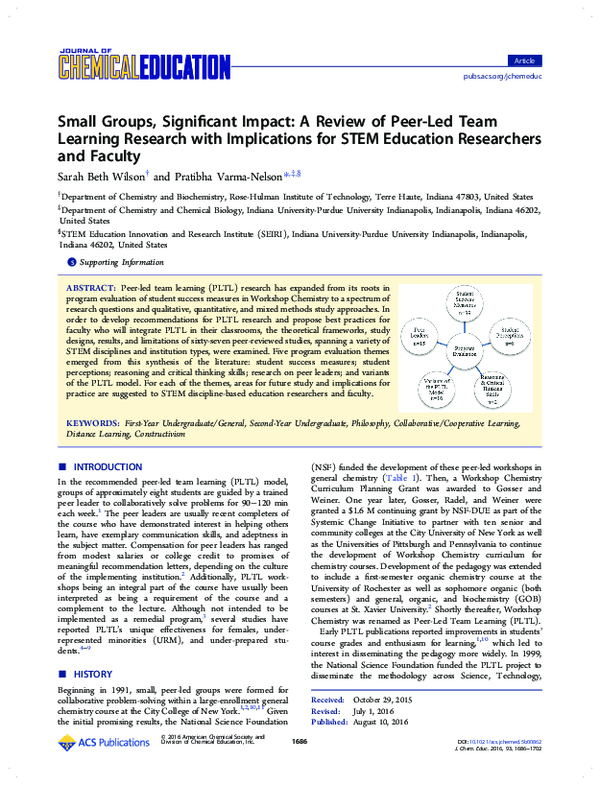 (PDF) Small Groups, Significant Impact: A Review of Peer-Led Team ...