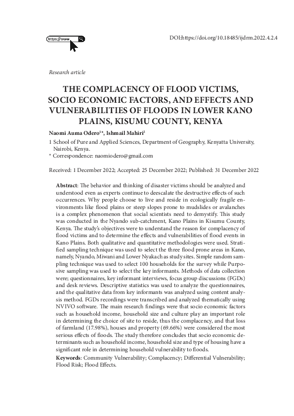 (PDF) The Complacency of Flood Victims, Socio Economic Factors, and ...