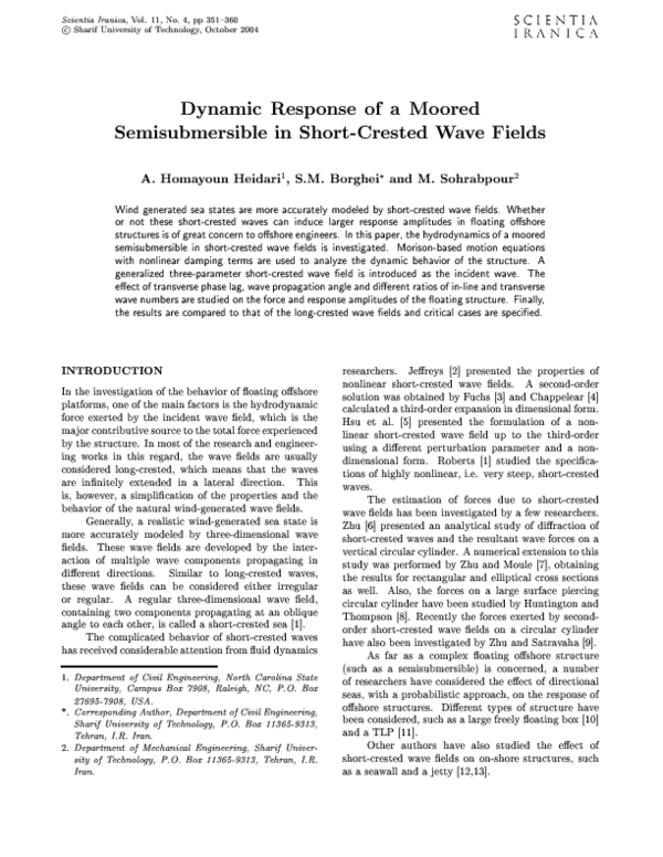 (PDF) Dynamic Response of a Moored Semisubmersible in Short-Crested ...