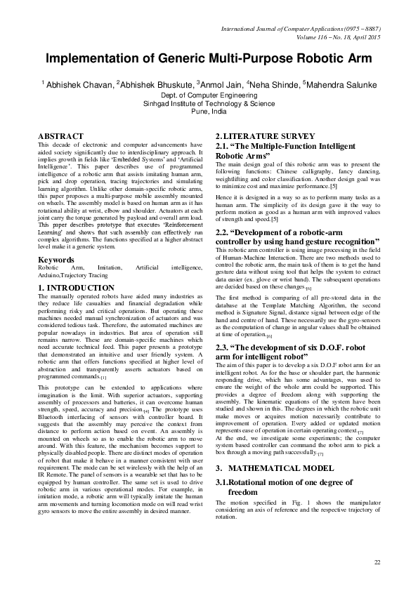 (PDF) Implementation of Generic Multi-Purpose Robotic Arm | Anmol Jain ...