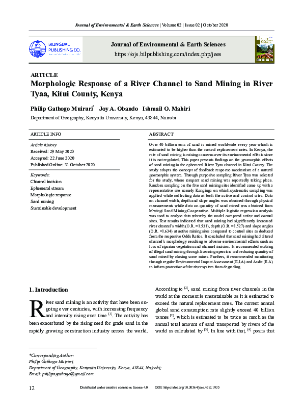 (PDF) Morphologic Response of a River Channel to Sand Mining in River ...