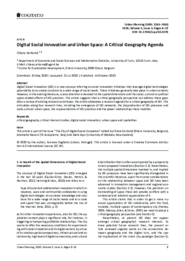 (PDF) Digital Social Innovation and Urban Space: A Critical Geography ...