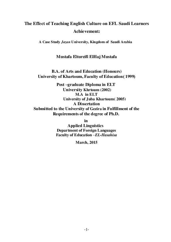 (PDF) The Effect of Teaching English Culture on EFL Saudi Learners ...