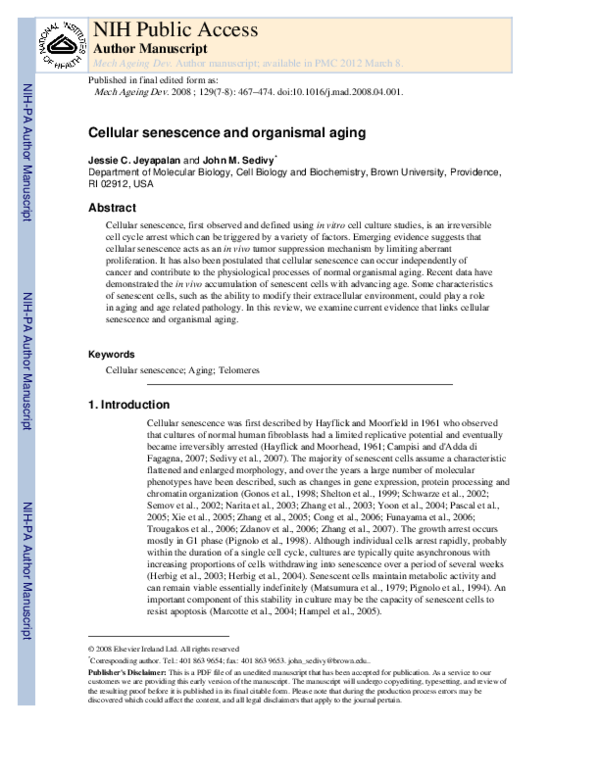 (PDF) Cellular senescence and organismal aging