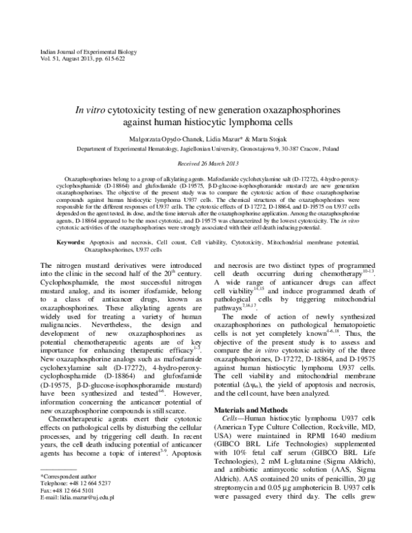 (PDF) In vitro cytotoxicity testing of new generation oxazaphosphorines ...