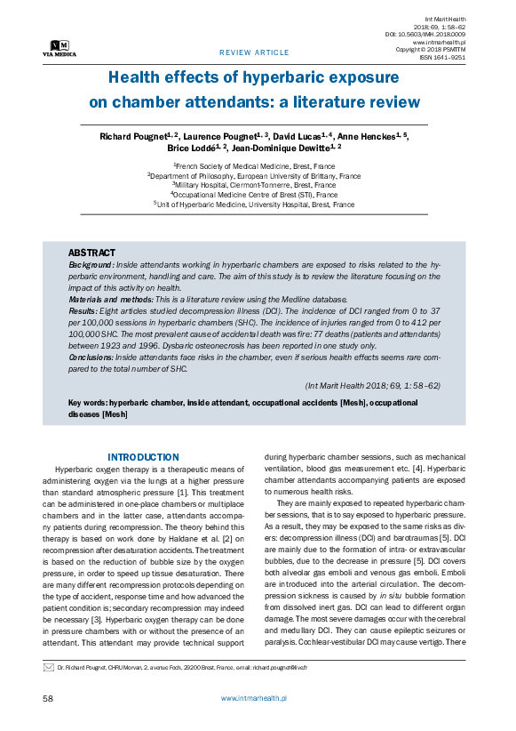 (PDF) Health effects of hyperbaric exposure on chamber attendants: a ...