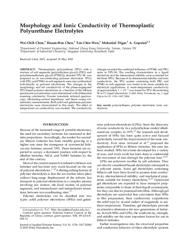 (PDF) Morphology and ionic conductivity of thermoplastic polyurethane ...