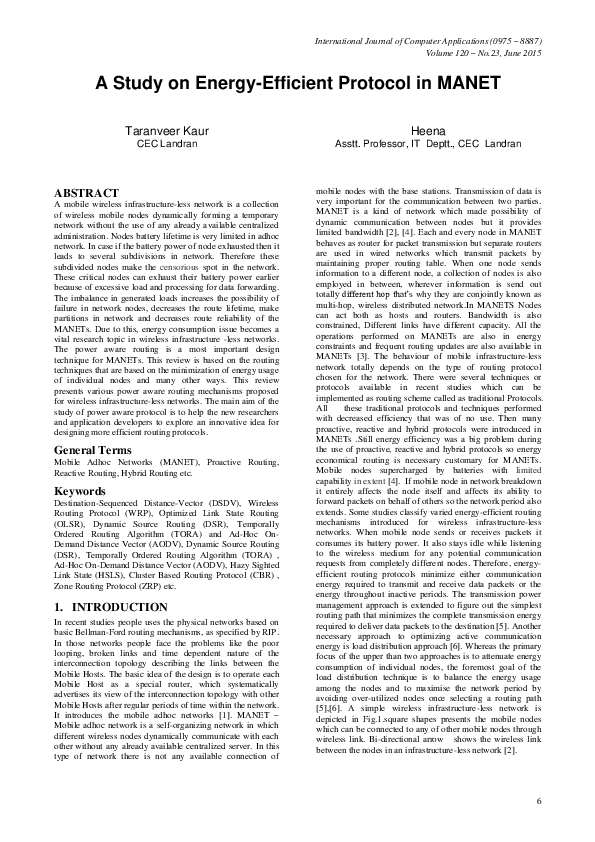 (PDF) A Study on Energy-Efficient protocol in MANET