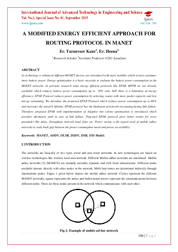 (PDF) A Modified Energy Efficient Approach for Routing Protocol in Manet