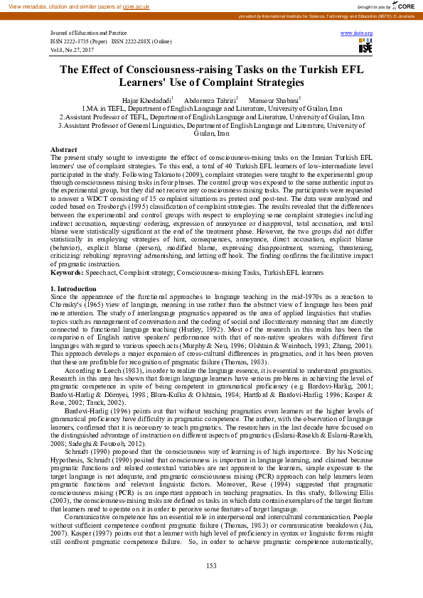 (PDF) The Effect of Consciousness-raising Tasks on the Turkish EFL ...