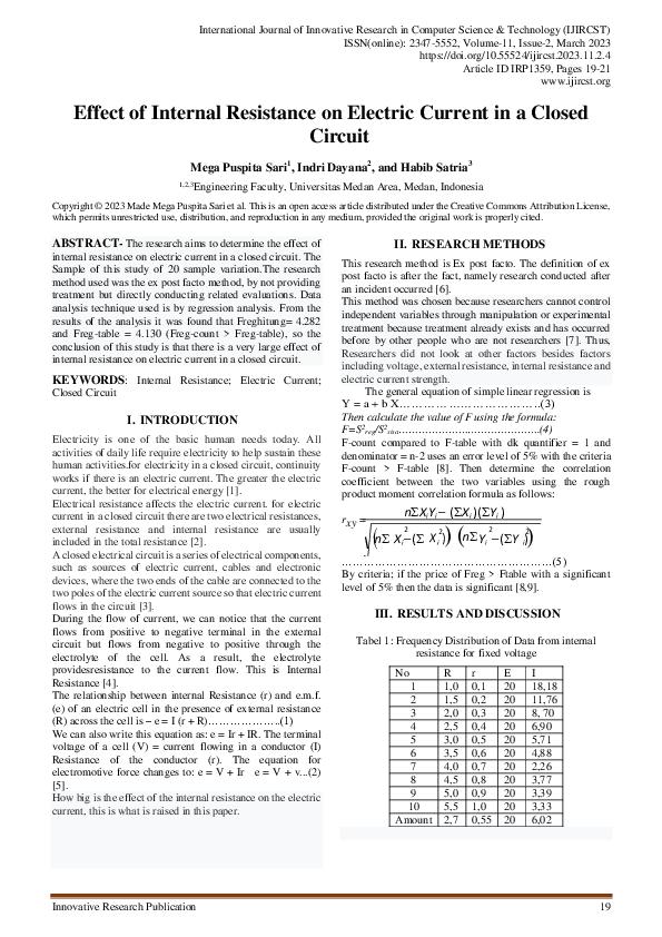 (PDF) Effect of Internal Resistance on Electric Current in a Closed Circuit