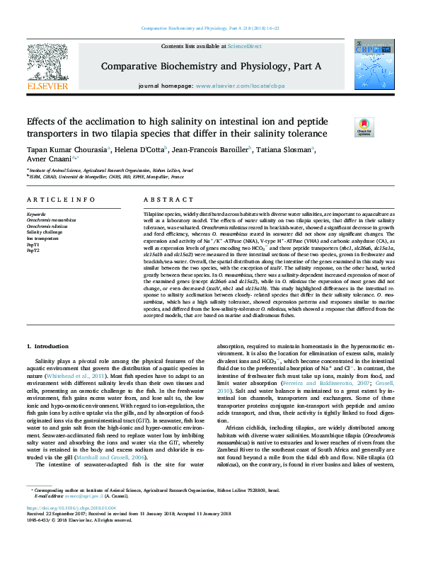 (PDF) Effects of the acclimation to high salinity on intestinal ion and ...