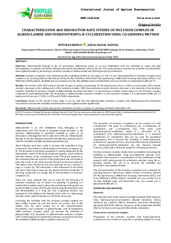 (PDF) CHARACTERIZATION AND DISSOLUTION RATE STUDIES OF INCLUSION ...