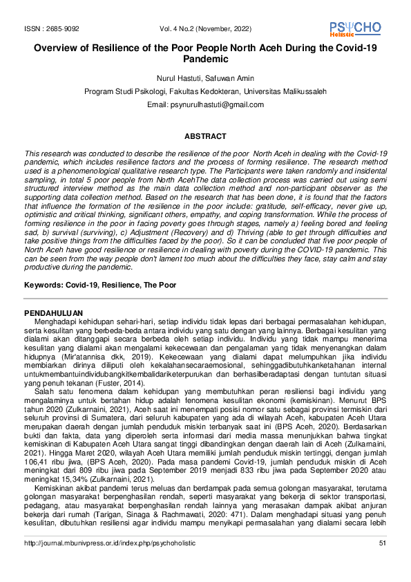 (PDF) Overview of the Resilience of the Poor in North Aceh During the ...