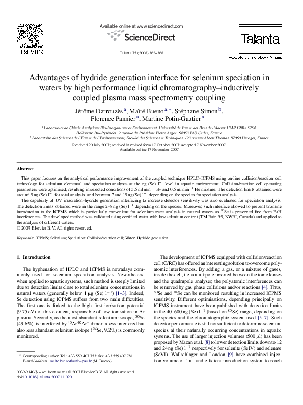 (PDF) Advantages of hydride generation interface for selenium ...