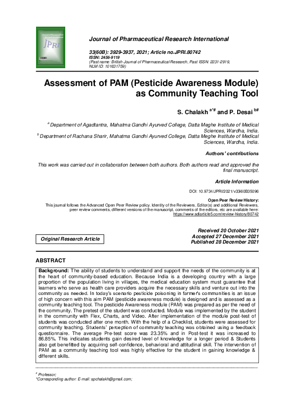 (PDF) Assessment of PAM (Pesticide Awareness Module) as Community