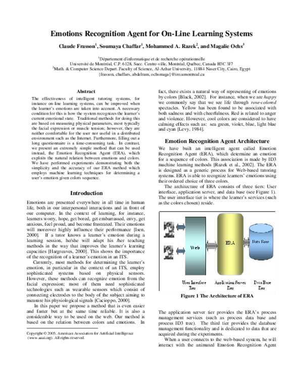 (PDF) Emotions Recognition Agent for On-Line Learning Systems