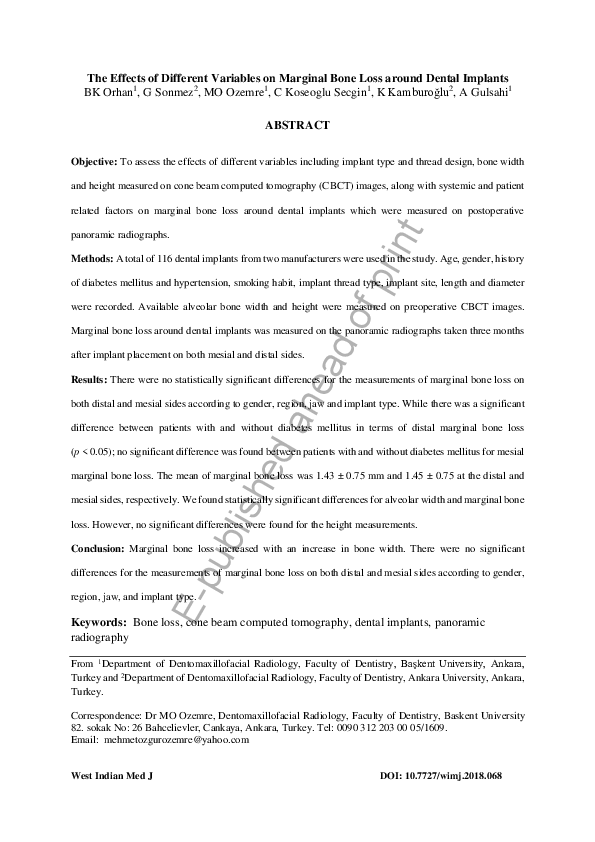 (PDF) The Effects of Different Variables on Marginal Bone Loss around ...