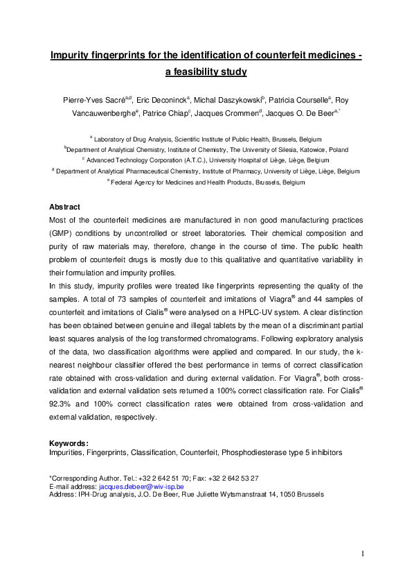 (PDF) Impurity fingerprints for the identification of counterfeit ...