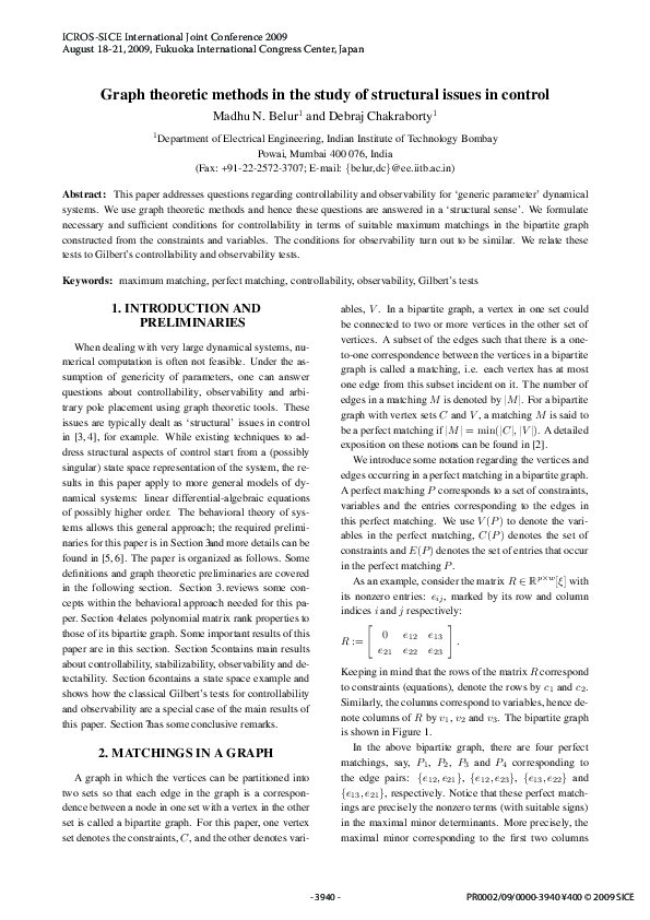 (PDF) Graph theoretic methods in the study of structural issues in control