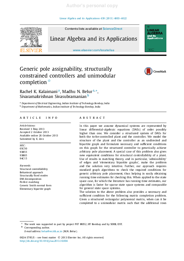 (PDF) Generic pole assignability, structurally constrained controllers ...