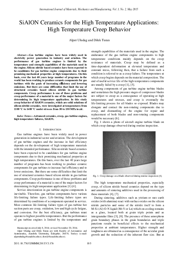 (PDF) SiAlON Ceramics for the High Temperature Applications High
