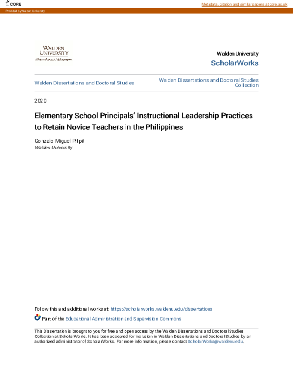 (PDF) Elementary School Principals’ Instructional Leadership Practices ...