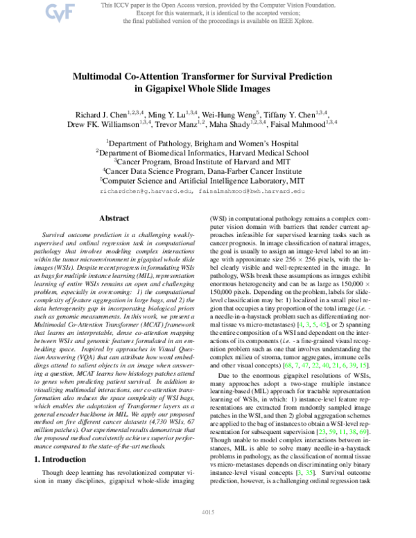 (PDF) Multimodal CoAttention Transformer for Survival Prediction in