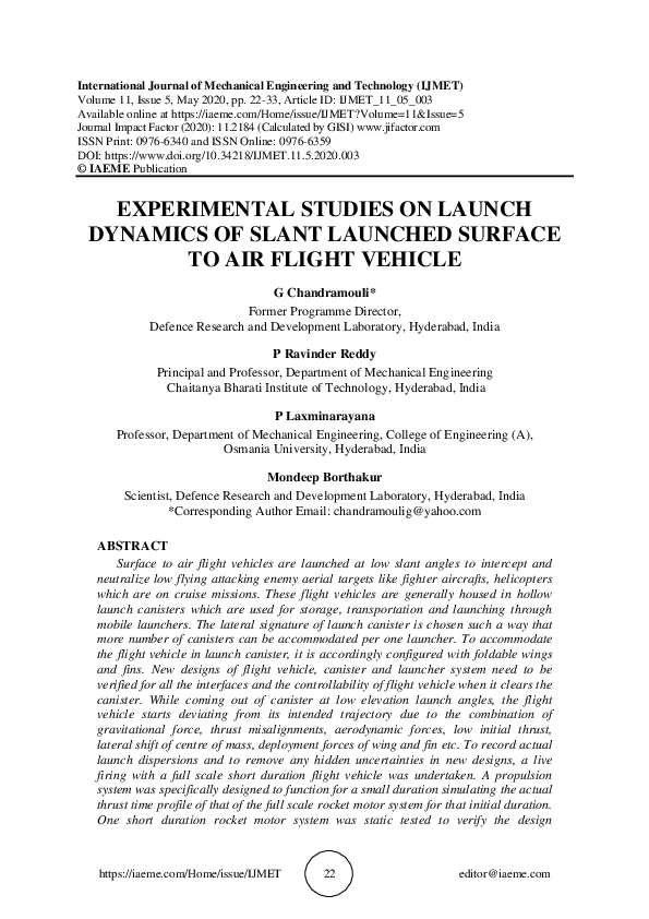 (PDF) Experimental Studies on Launch Dynamics of Slant Launched Surface ...