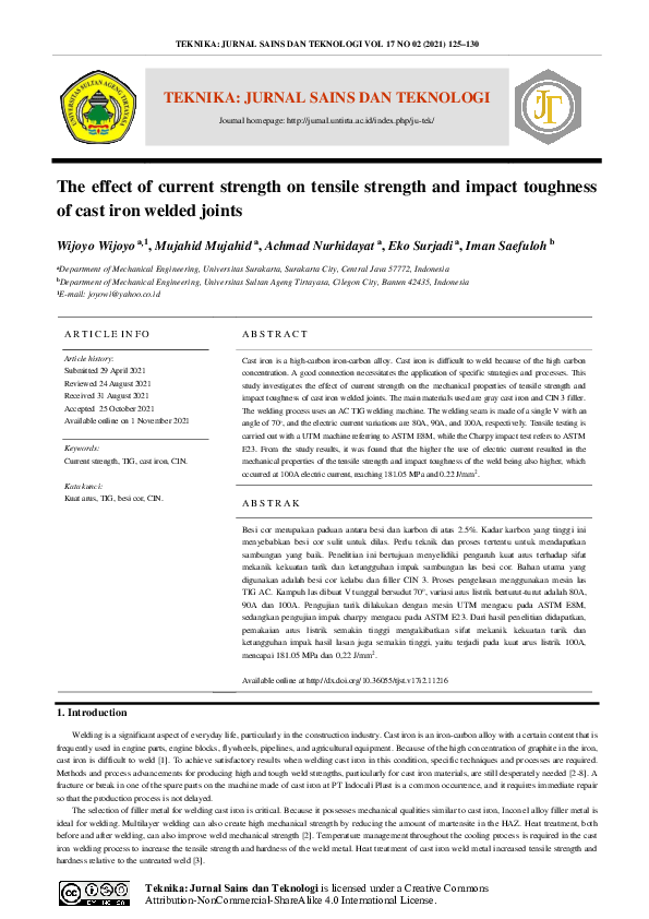 (PDF) The effect of current strength on tensile strength and impact ...
