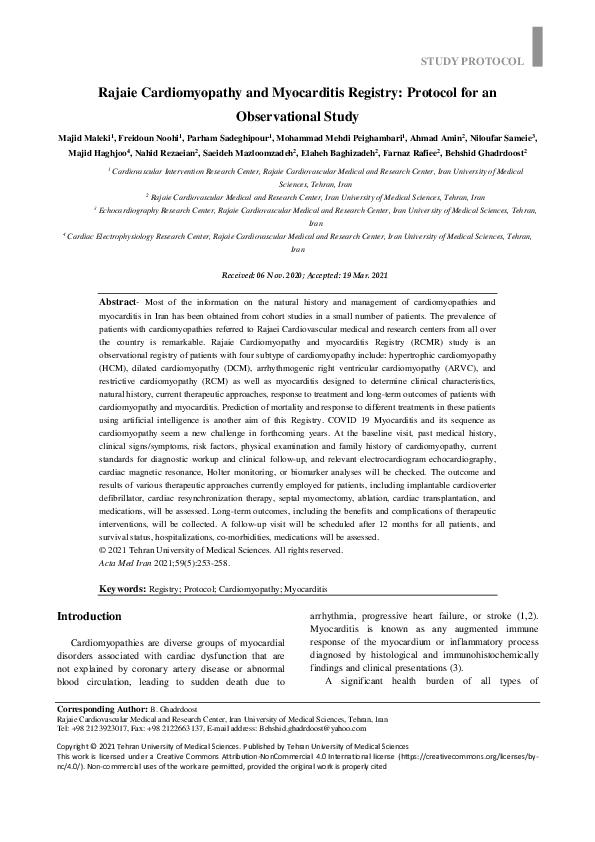 (PDF) Rajaie Cardiomyopathy and Myocarditis Registry Protocol for an