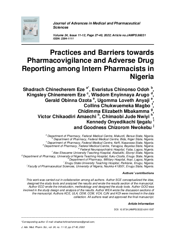 (PDF) Practices and Barriers towards Pharmacovigilance and Adverse Drug ...