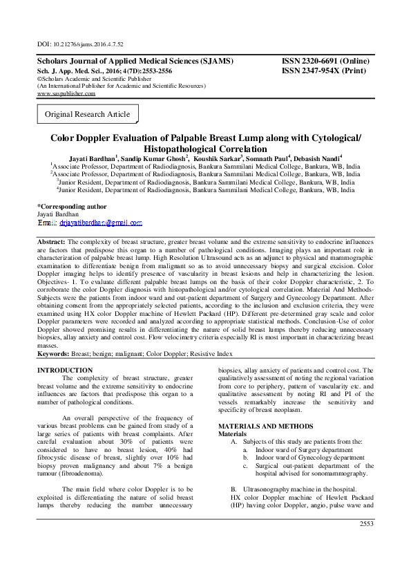 (PDF) Color Doppler Evaluation of Palpable Breast Lump along with ...