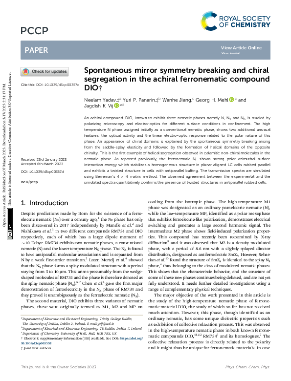 (PDF) Spontaneous mirror symmetry breaking and chiral segregation in ...