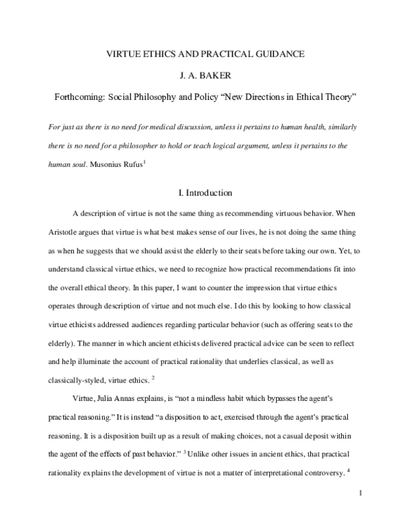 (PDF) Virtue Ethics and Practical Guidance