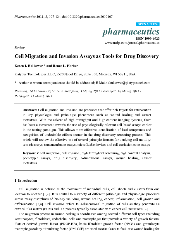 (PDF) Review Cell Migration and Invasion Assays as Tools for Drug Discovery