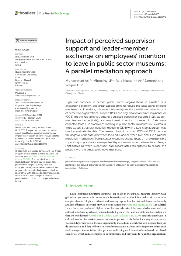 (PDF) Impact of perceived supervisor support and leader-member exchange ...