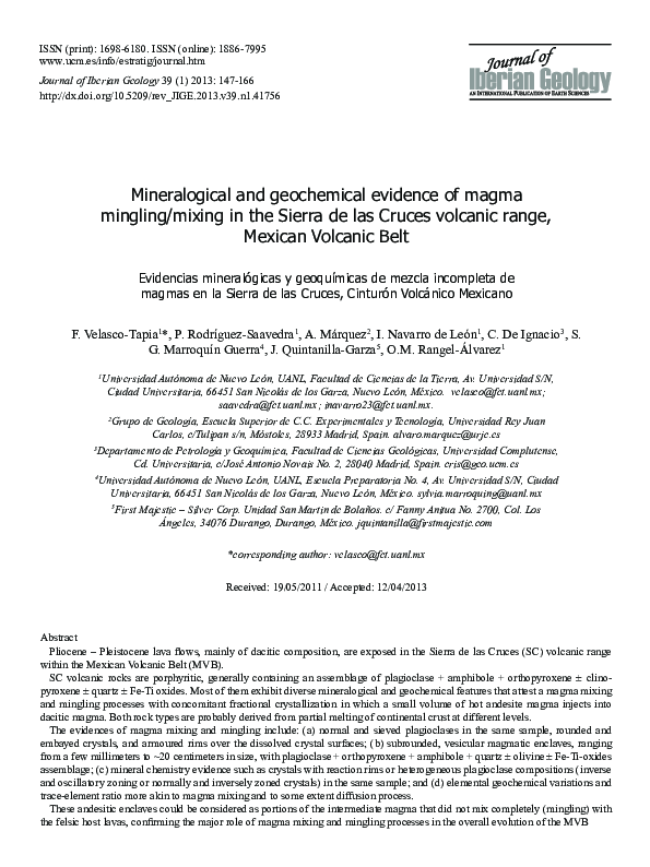 (PDF) Mineralogical and geochemical evidence of magma mingling/mixing ...