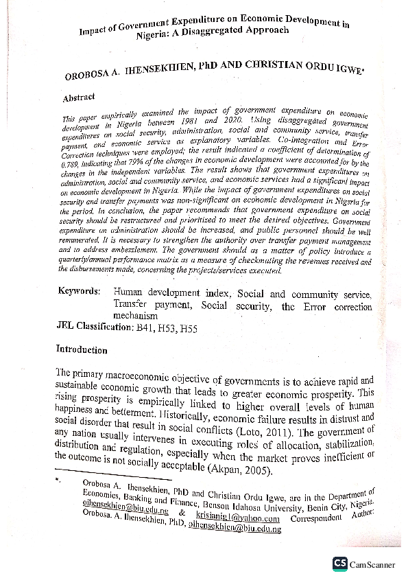 (PDF) Impact of Government Expenditure on Economic Development in Nigeria