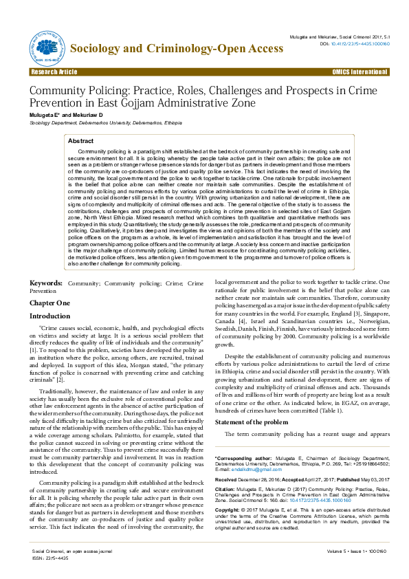 (PDF) Community Policing: Practice, Roles, Challenges and Prospects in ...
