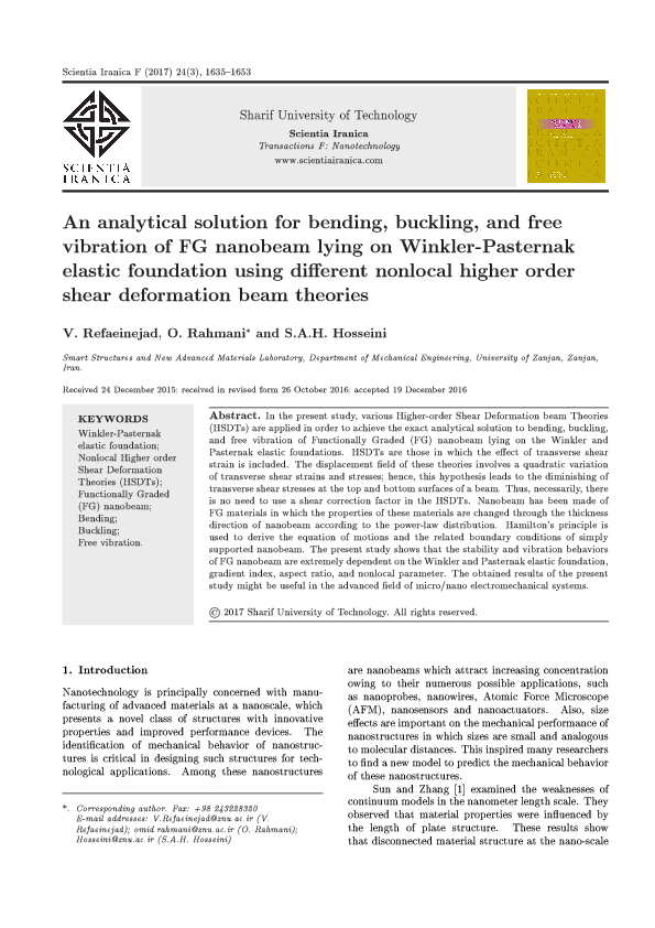 (PDF) An analytical solution for bending, buckling, and free vibration ...