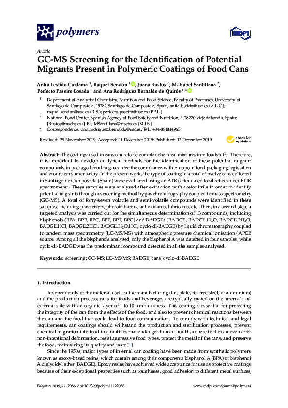 (PDF) GC-MS Screening for the Identification of Potential Migrants ...