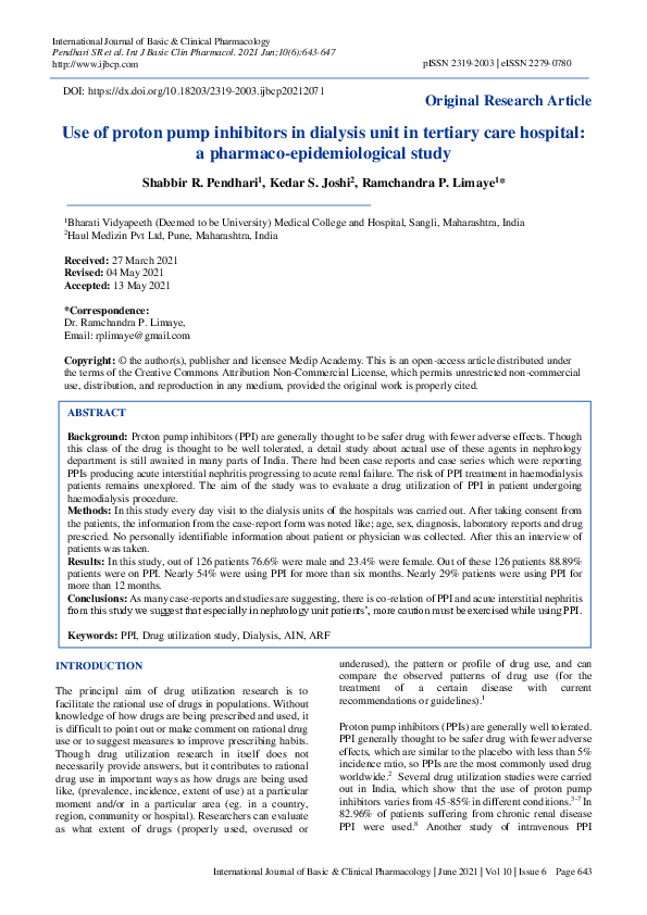 (PDF) Use of proton pump inhibitors in dialysis unit in tertiary care ...